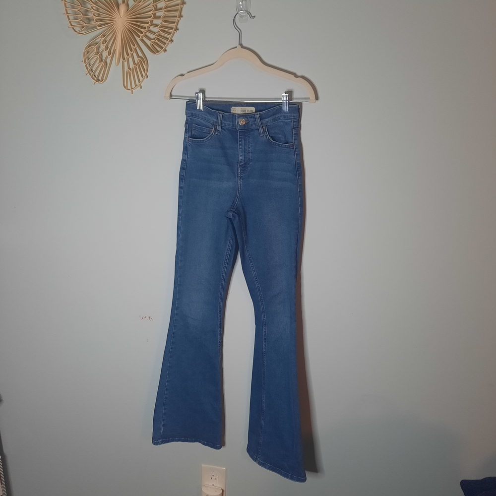 Topshop Women's Flare Leg Blue Jeans